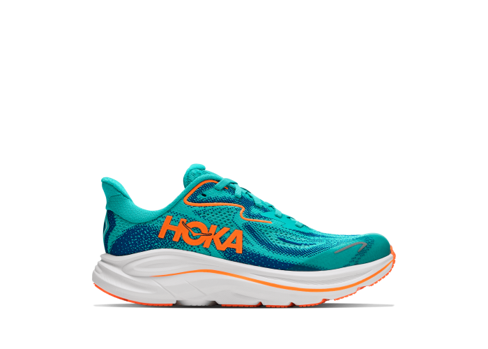 HOKA one one Y Clifton 10 Big Kids 1168860-NCQ NIGHT GLOW BLUE / ELECTRIC AQUA