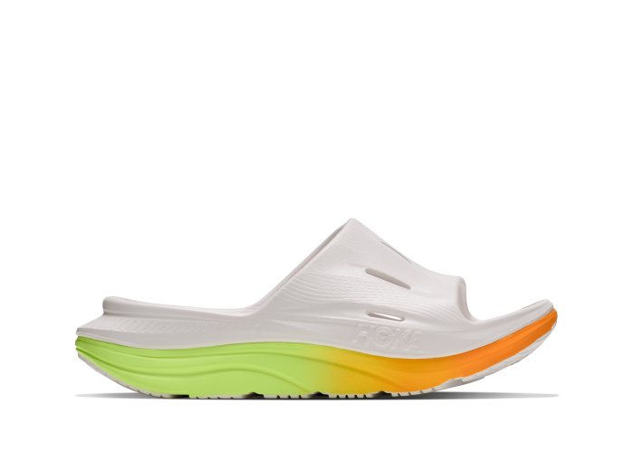 HOKA One One U ORA RECOVERY SLIDE 3 1135061-WTNN WHITE / NEON YUZU